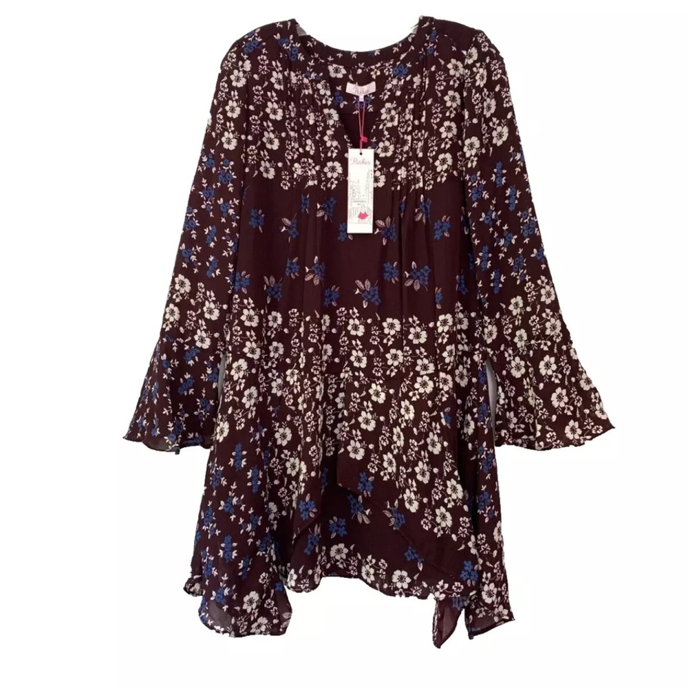 NWT Parker Dress Floral Print Long Sleeve Flared Cuffs V-Neckline Size-XS